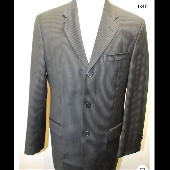 Calvin Klein Pin Stripe Black Blazer Lined Made In Canada 40R 100% Wool Men - Picture 1 of 13